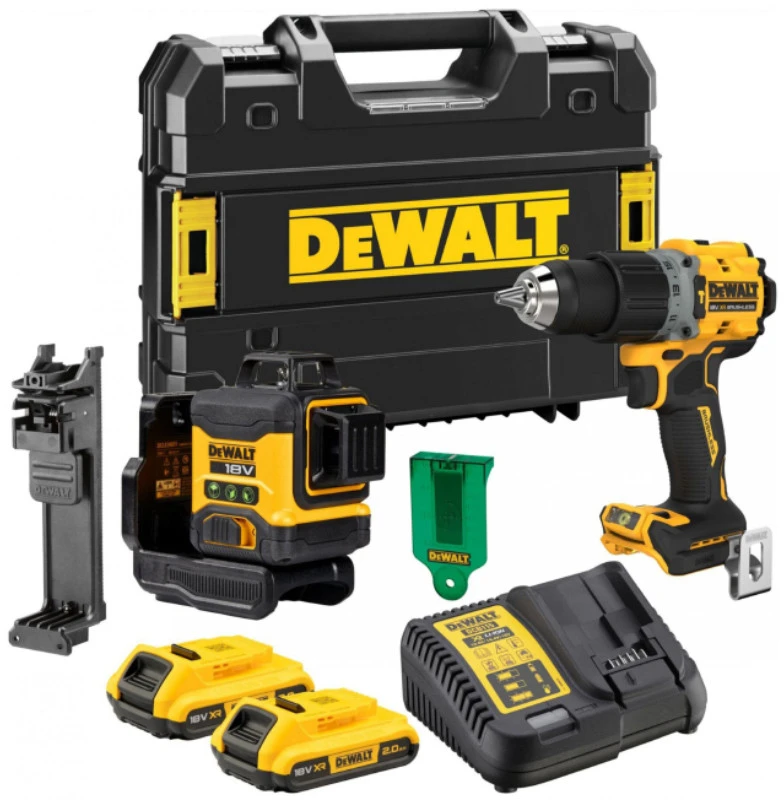 DEWALT Rinkinys COMBO 18V DCK2095D2T (DCD805, LASER 3x360 DCLE34031) 2x2,0Ah TSTAK