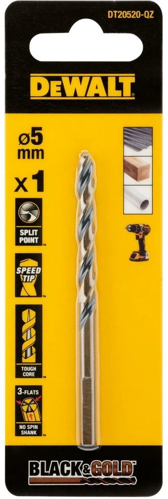 Grąžtas wiertło do metalu 5.0mm, serii Juodas&Gold 1szt. firmy DeWALT [DT20520-QZ]