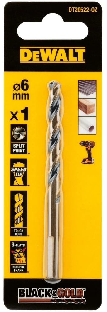 Grąžtas Wiertło Dewalt do metalu juodas&auksinis 6,0mm