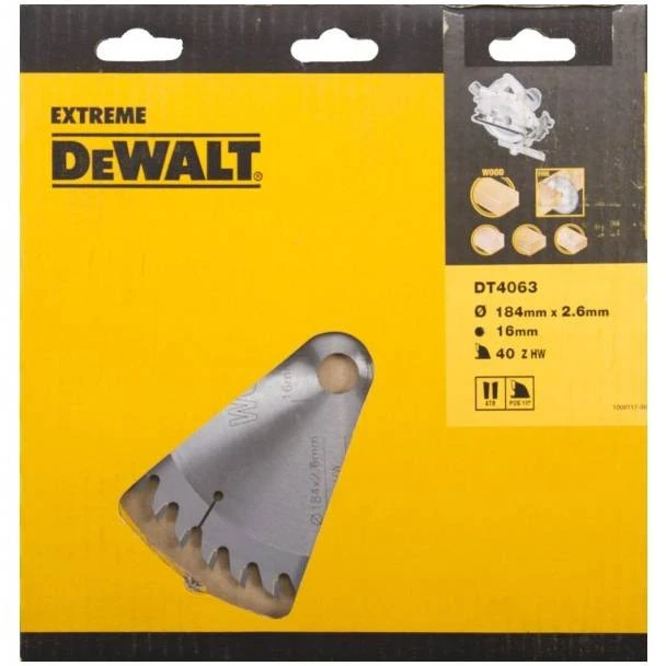 Pjovimo diskas medienai DeWalt Extreme; 184x2,6x16,0 mm; Z40; 10°