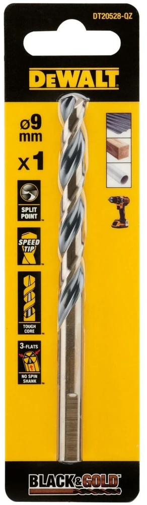 Dewalt „DeWalt“ metalo grąžtas, juodas ir auksinis, 9,0 mm