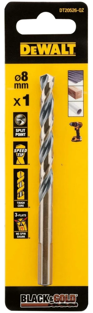Grąžtas CB512 DeWalt metalo grąžtas juodas ir auksinis 8,0 mm