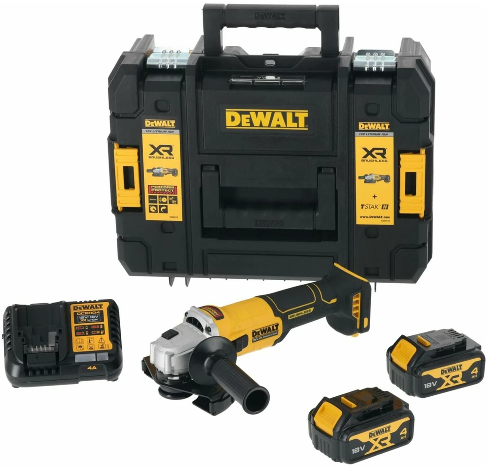 Kampinis šlifuoklis DeWalt DCG407M2T-QW; 125 mm; 18 V; 2x4,0 Ah akum.