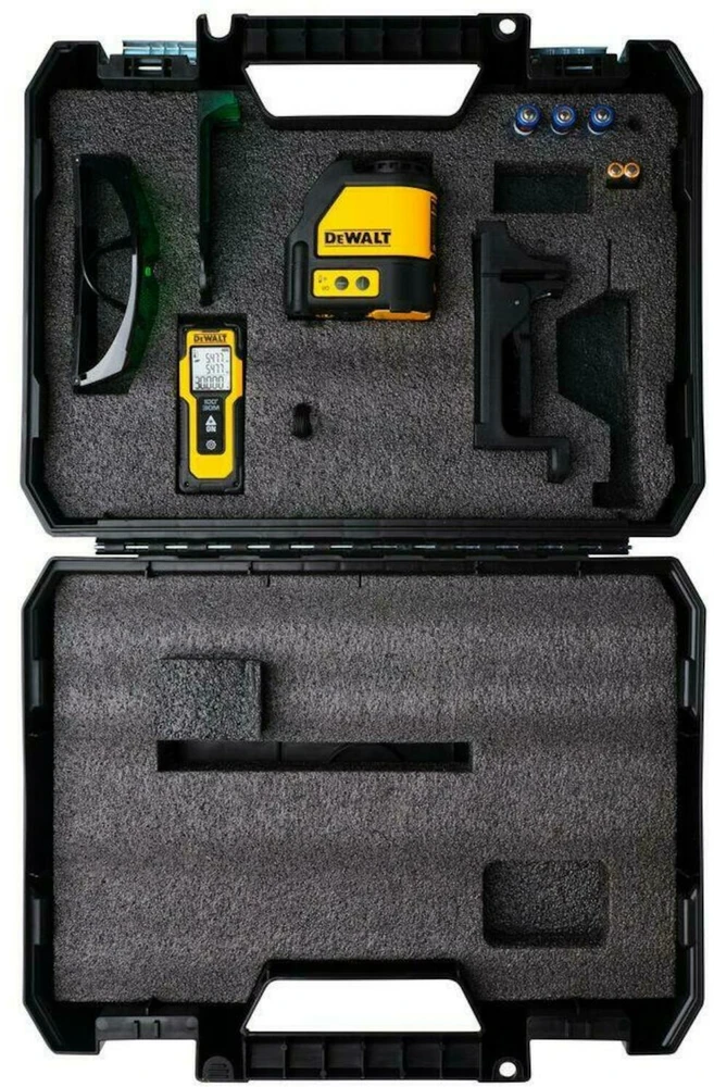 skersinės linijos lazerių rinkinys su žaliu spinduliu, 20 m DW088CG + nuotolio ieškiklis iki 30 m DWHT77100, DEWALT [DW0887100-1]