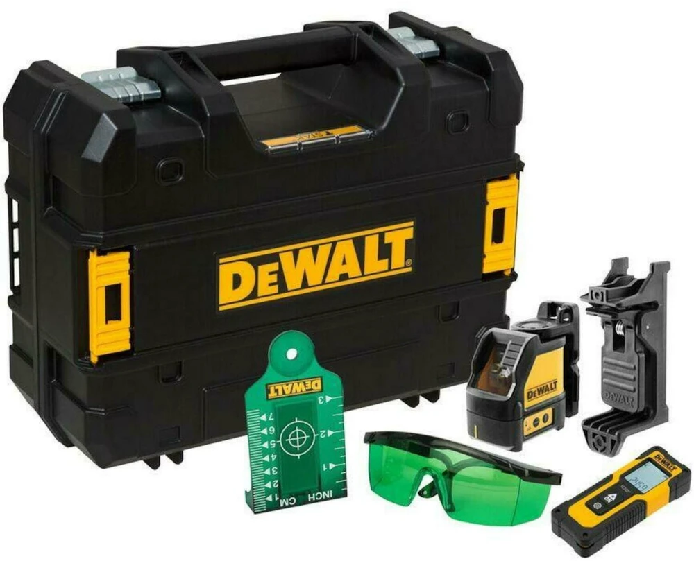 skersinės linijos lazerių rinkinys su žaliu spinduliu, 20 m DW088CG + nuotolio ieškiklis iki 30 m DWHT77100, DEWALT [DW0887100-1]