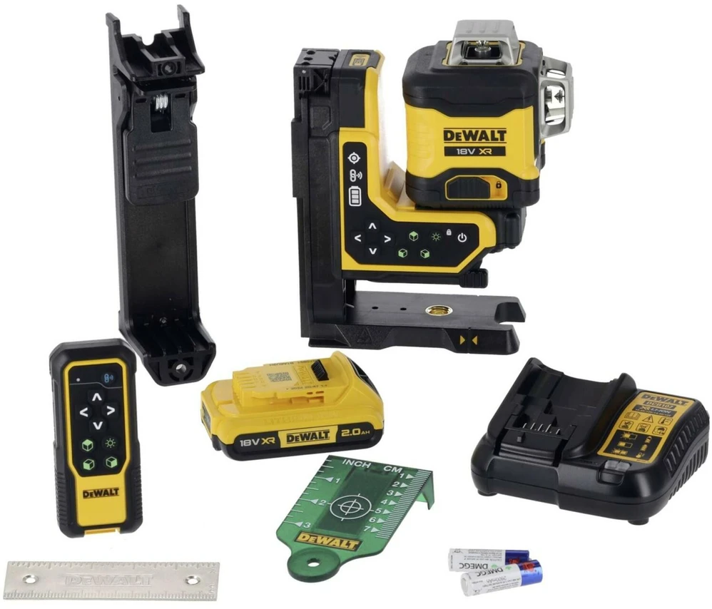 Dewalt 18V XR 3x360 žalias lazeris su nuotolinio valdymo pulteliu, 1x2Ah