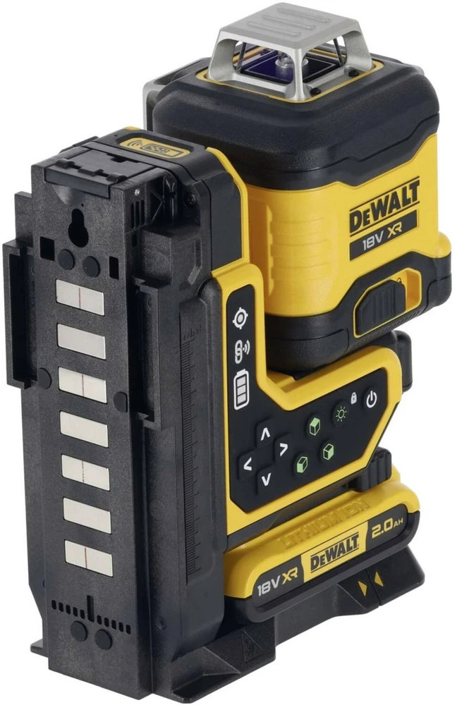 Dewalt 18V XR 3x360 žalias lazeris su nuotolinio valdymo pulteliu, 1x2Ah