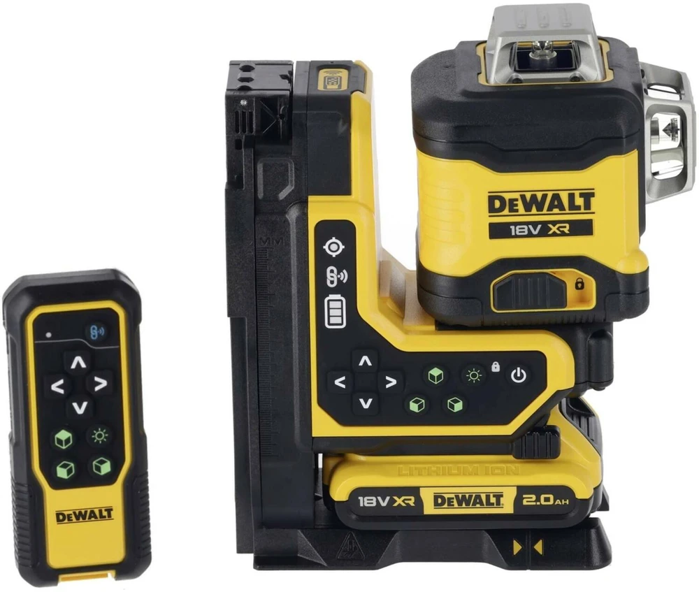 Dewalt 18V XR 3x360 žalias lazeris su nuotolinio valdymo pulteliu, 1x2Ah