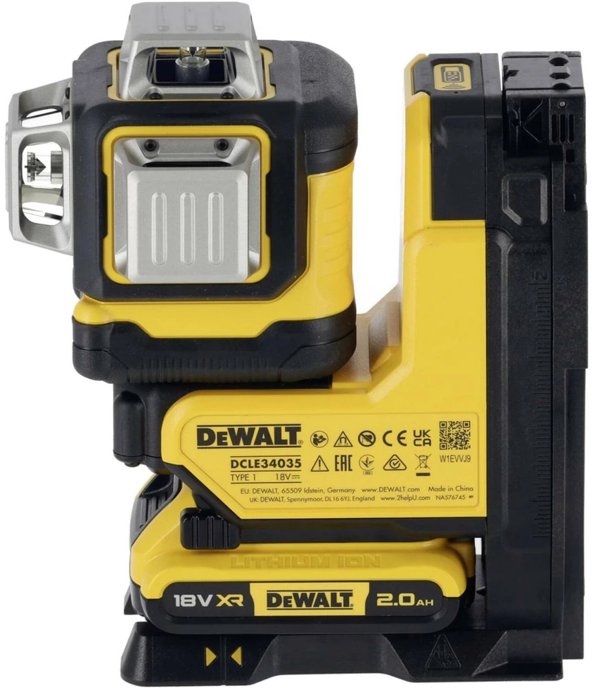 Dewalt 18V XR 3x360 žalias lazeris su nuotolinio valdymo pulteliu, 1x2Ah