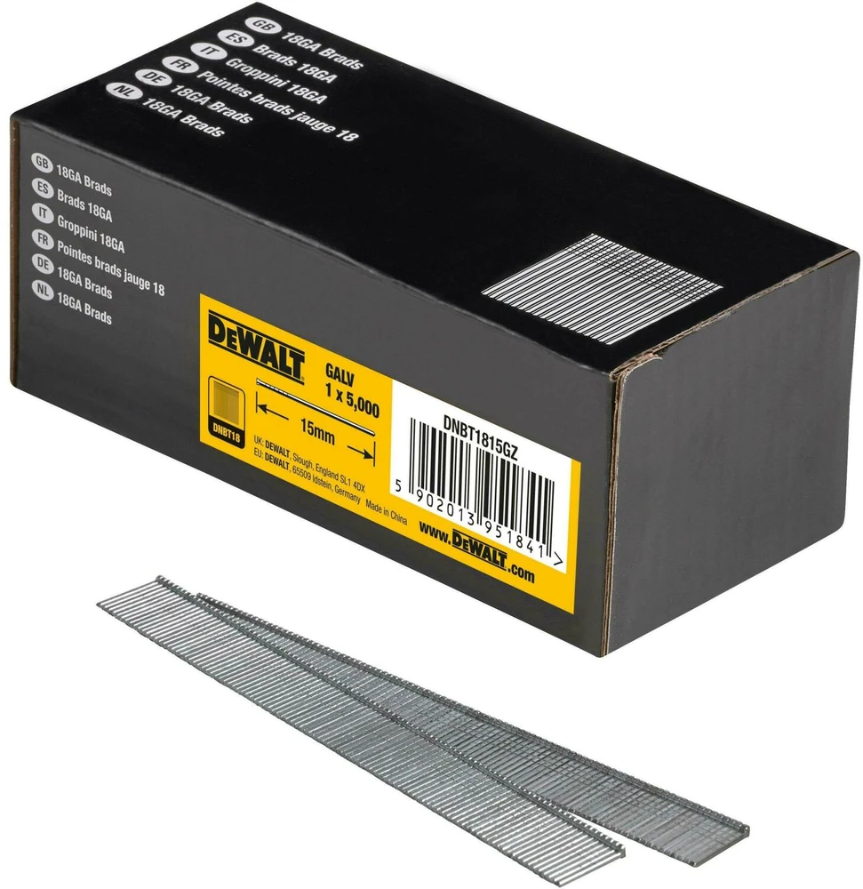 cinkuoti kaiščiai 15x1,25 mm, pasvirimo kampas 0º, DeWalt [DNBT1815GZ]