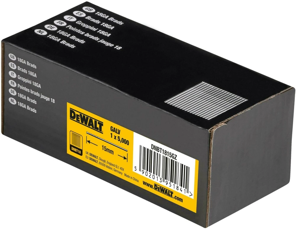 cinkuoti kaiščiai 15x1,25 mm, pasvirimo kampas 0º, DeWalt [DNBT1815GZ]
