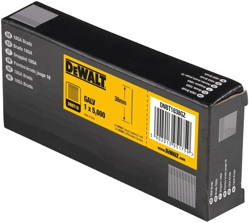 Dewalt gwoździe su łbem spęcznionym, 18 ga, 38 mm (5000 vnt)