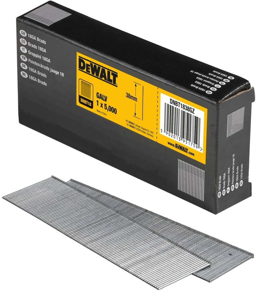 Dewalt gwoździe su łbem spęcznionym, 18 ga, 38 mm (5000 vnt)