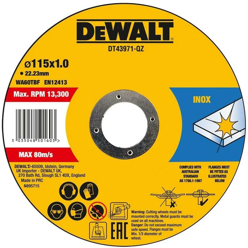 Dewalt Abrazyvinis diskas 115x1,0x22,2 INOX 10 vnt, plokščias, PUSH