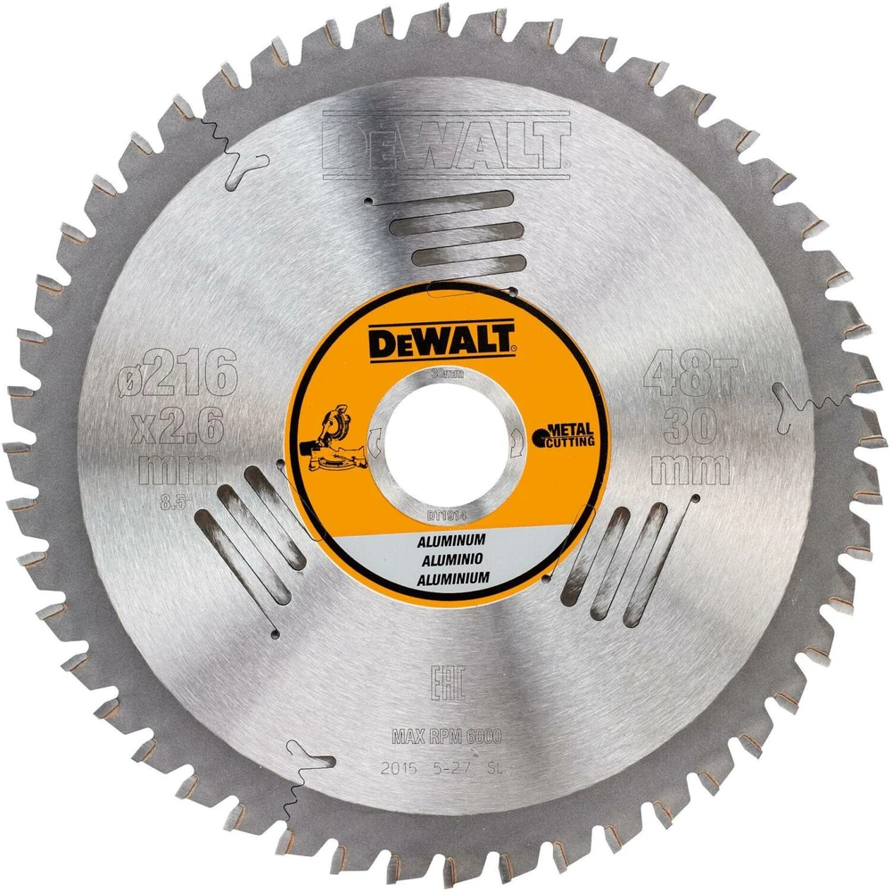 Pjovimo diskas aliuminiui DeWalt; 216x2,6x30,0 mm; Z48; -5°