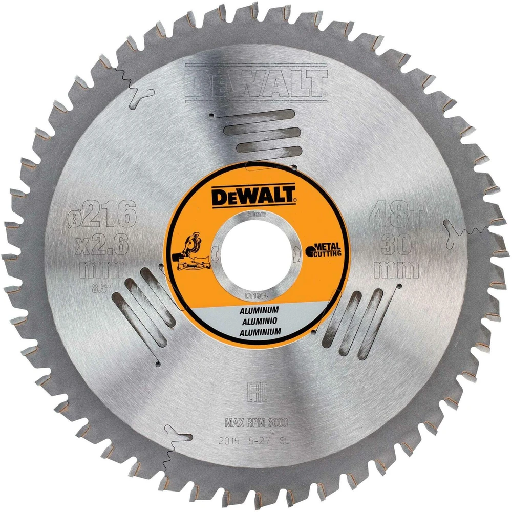 Pjovimo diskas aliuminiui DeWalt; 216x2,6x30,0 mm; Z48; -5°
