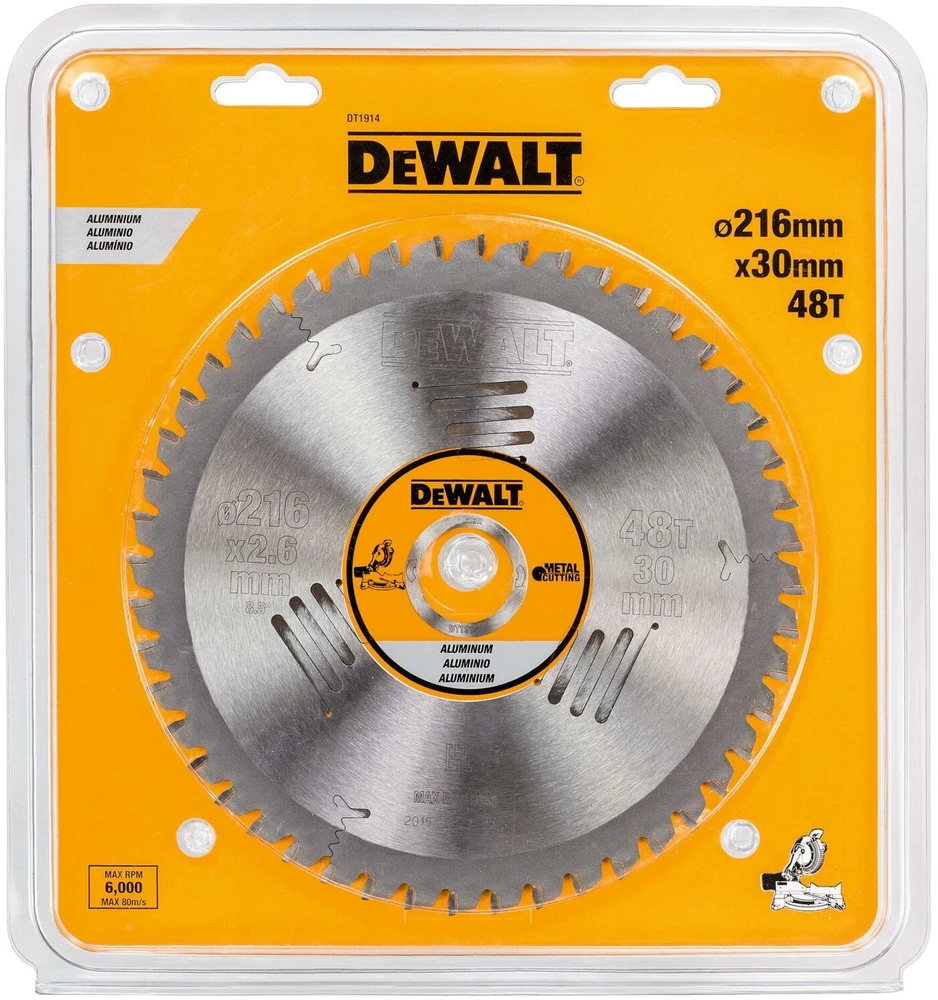 Pjovimo diskas aliuminiui DeWalt; 216x2,6x30,0 mm; Z48; -5°