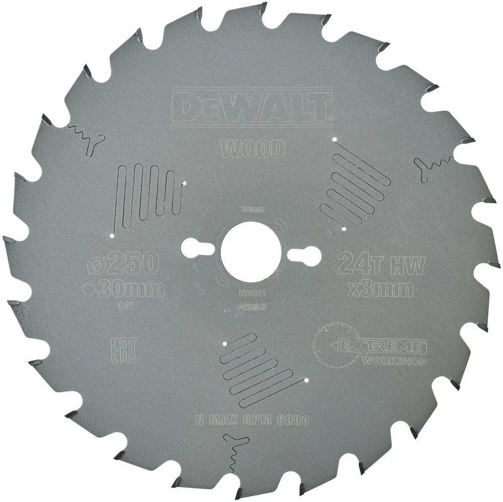 Pjovimo diskas medienai DeWalt; 250x3x30,0 mm; Z24; 10°