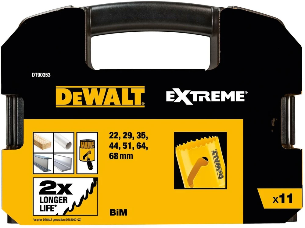 Gręžimo karūnų komplektas DeWalt DT90353-QZ; 22-68 mm; 11 vnt.