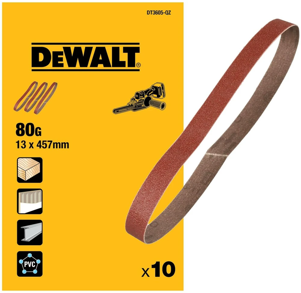 Šlif. juosta juostiniam šlifuokliui DeWalt DT3605-QZ; 13x457 mm; K80; 10 vnt.
