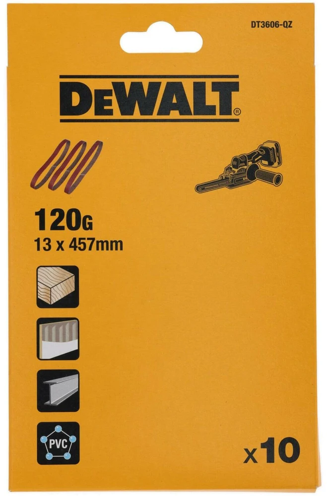 šlifavimo juostų rinkinys DeWalt DT3606-QZ; 13 mm; 457 mm; 120; 10 vnt.
