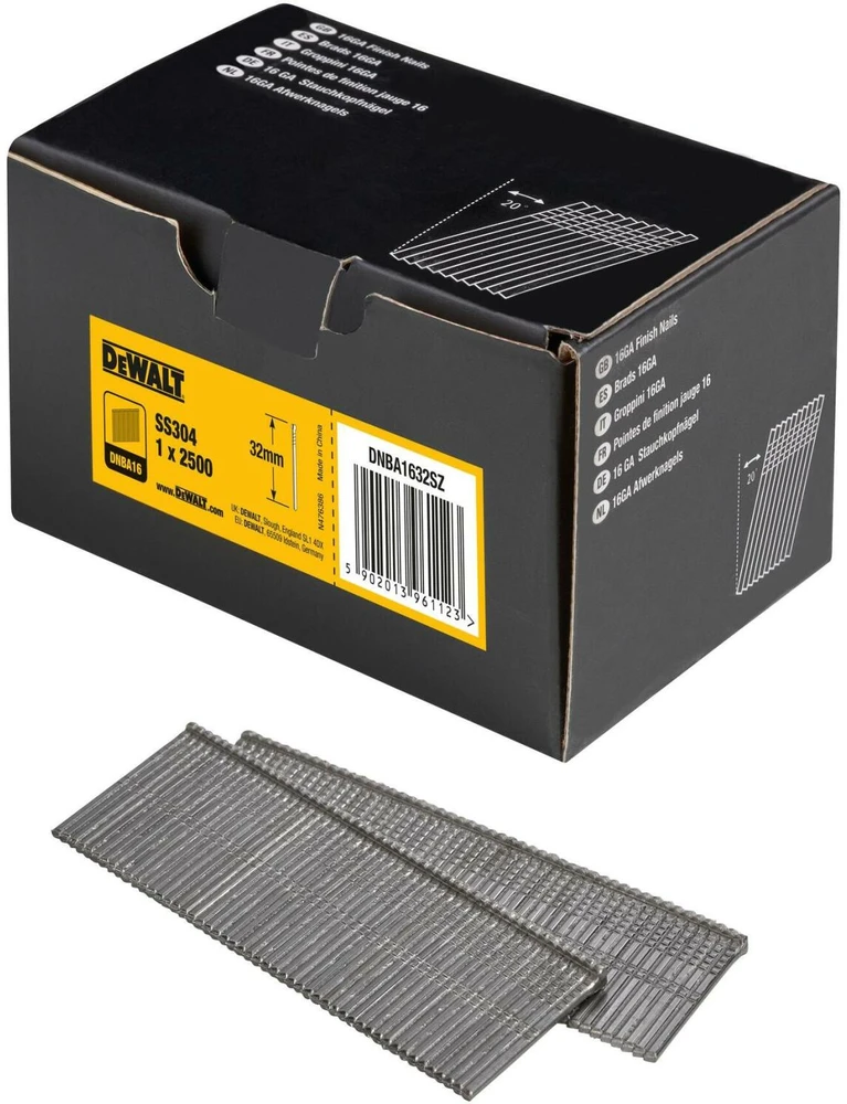Vinys Dewalt DNBA1632SZ; 20°; 1,6x32 mm; 2500 vnt.; nerūdijančio plieno