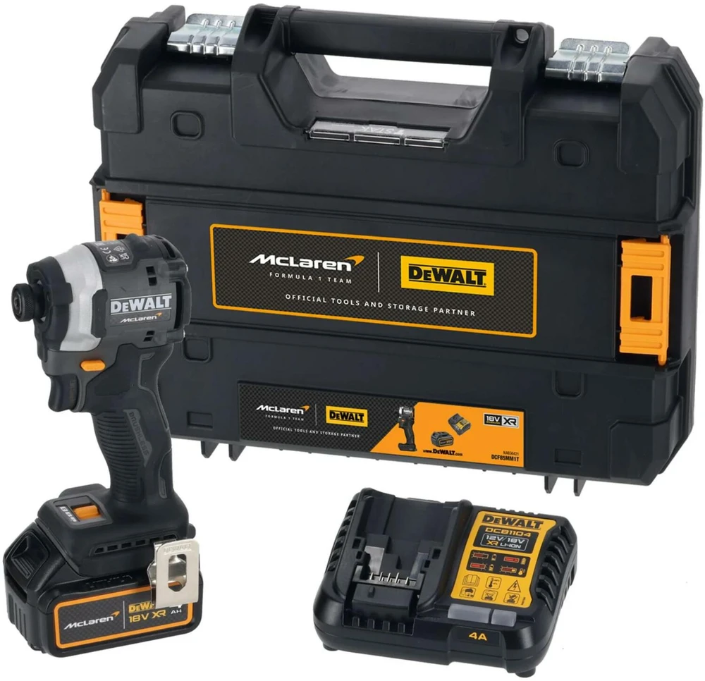 akumuliatorinė zakrętarka smūginis 1/4", 18V, 1x4Ah, XR, DeWalt [DCF85MM1T-QW] edycja MCLAREN