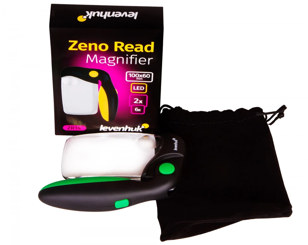 Didinamasis stiklas su LED Zeno Read ZR14 2x L74069 LEVENHUK