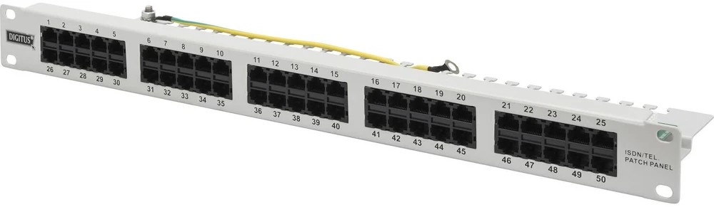 „Assmann Electronic DIGITUS CAT 3 ISDN“ komutacinė panelė, neekranuota, 50 prievadų RJ45 8P4C LSA 1U, montuojama ant stovo, pilkos spalvos RAL 7035