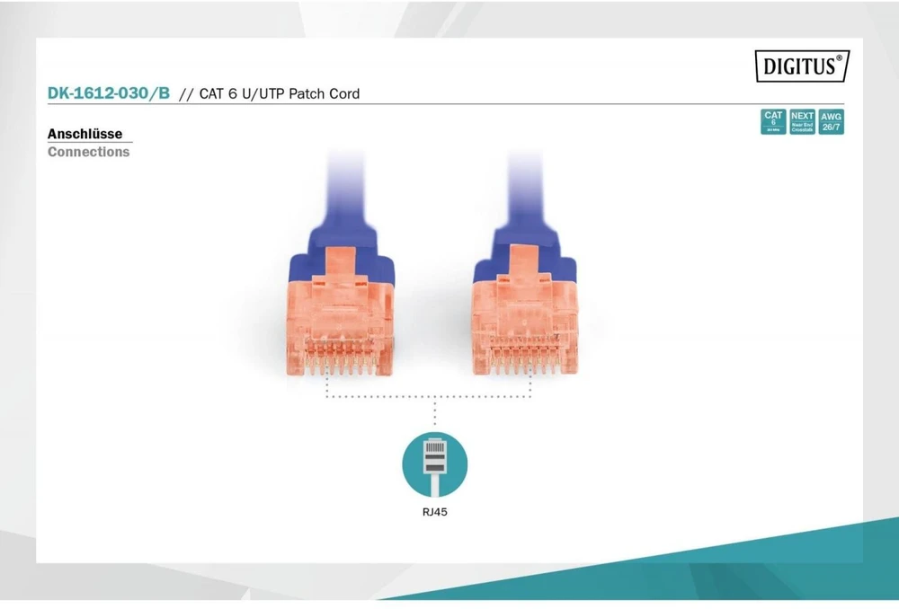 Assmann Electronic DIGITUS CAT 6 U-UTP patch kabelis PVC AWG 26/7 ilgis 3m spalva mėlynas
