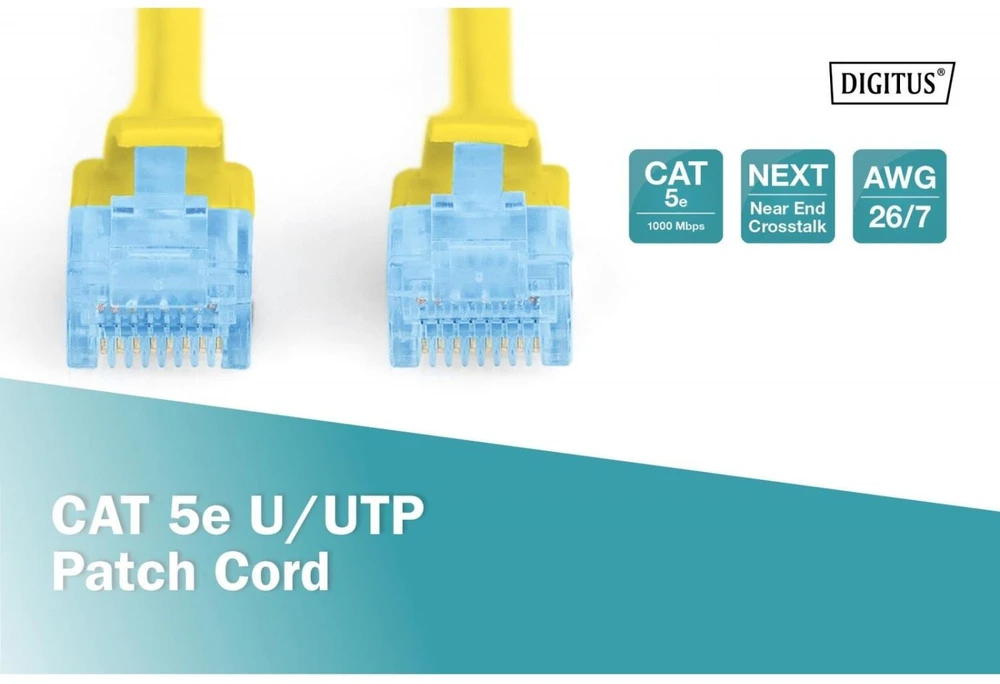 Assmann Electronic DIGITUS CAT 5e U-UTP patch kabelis PVC AWG 26/7 ilgis 5 m geltona spalva