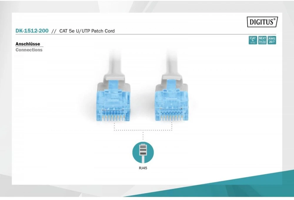 Assmann Electronic DIGITUS CAT 5e U-UTP patch kabelis PVC AWG 26/7 ilgio 20 m spalvotas pilkas