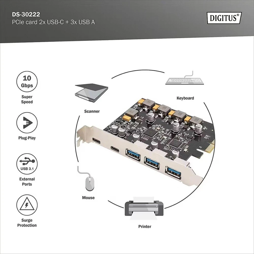 Digitus DS-30222 sąsajos plokštė / adapteris Vidinis USB 3.2 Gen 2 (3.1 Gen 2), C tipo USB