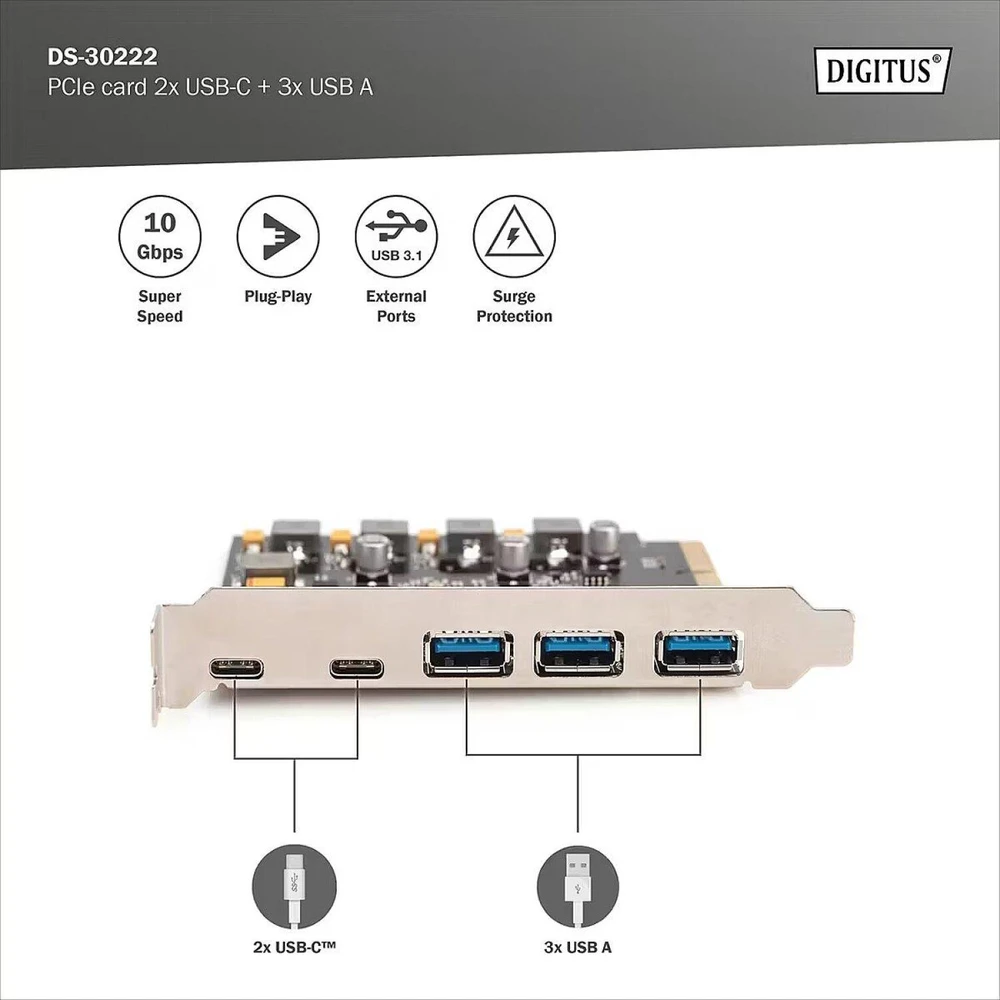 Digitus DS-30222 sąsajos plokštė / adapteris Vidinis USB 3.2 Gen 2 (3.1 Gen 2), C tipo USB