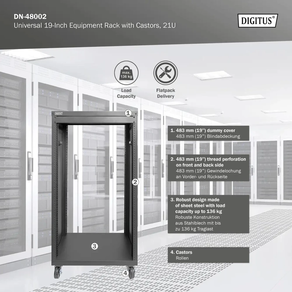Digitus Universal 19-col. Equipment Rack mit Rollen, 21HE