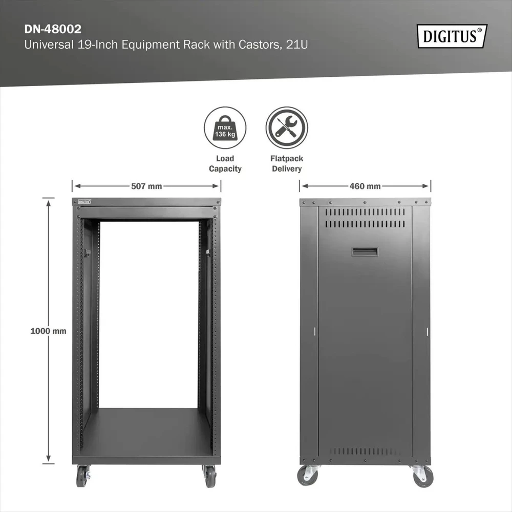 Digitus Universal 19-col. Equipment Rack mit Rollen, 21HE