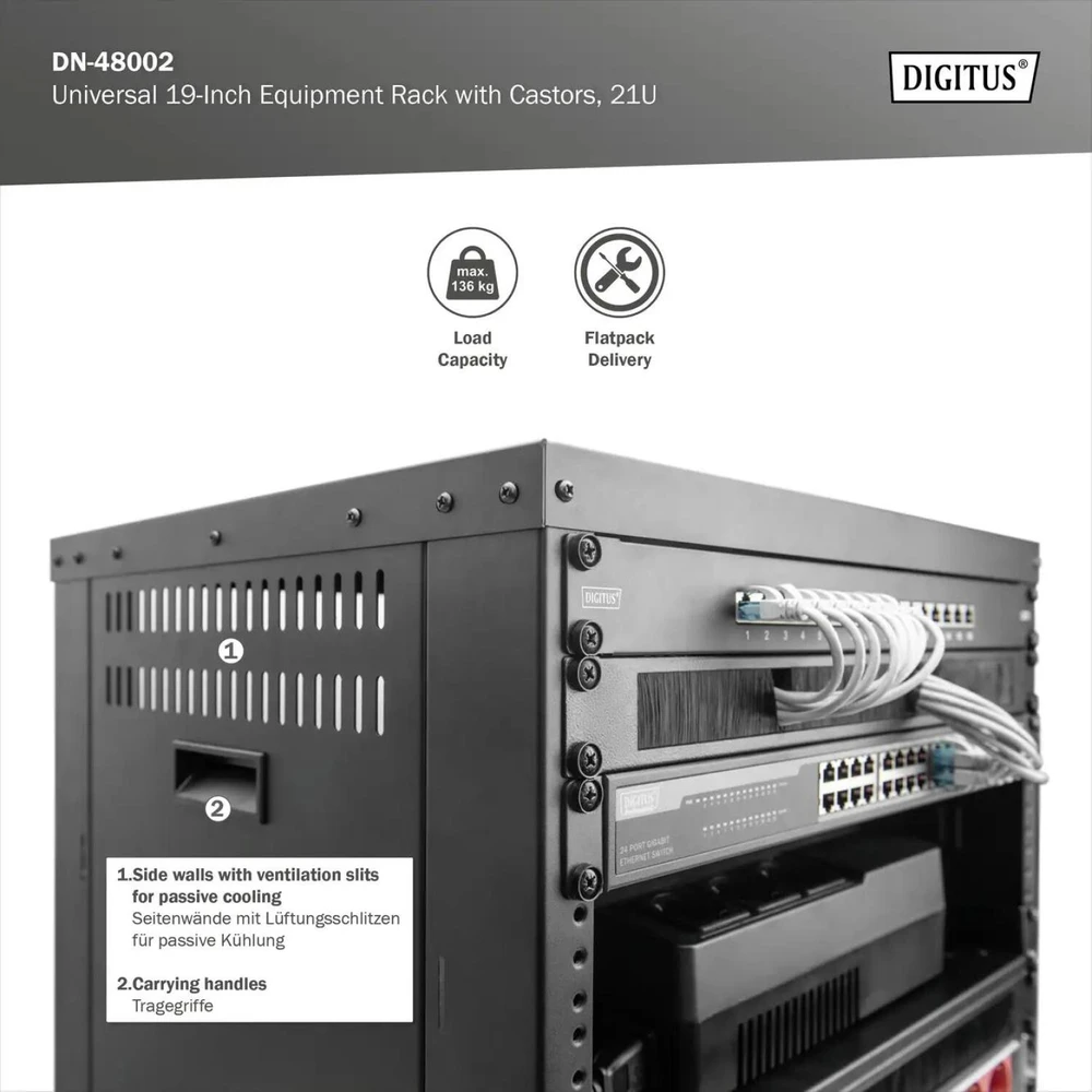 Digitus Universal 19-col. Equipment Rack mit Rollen, 21HE