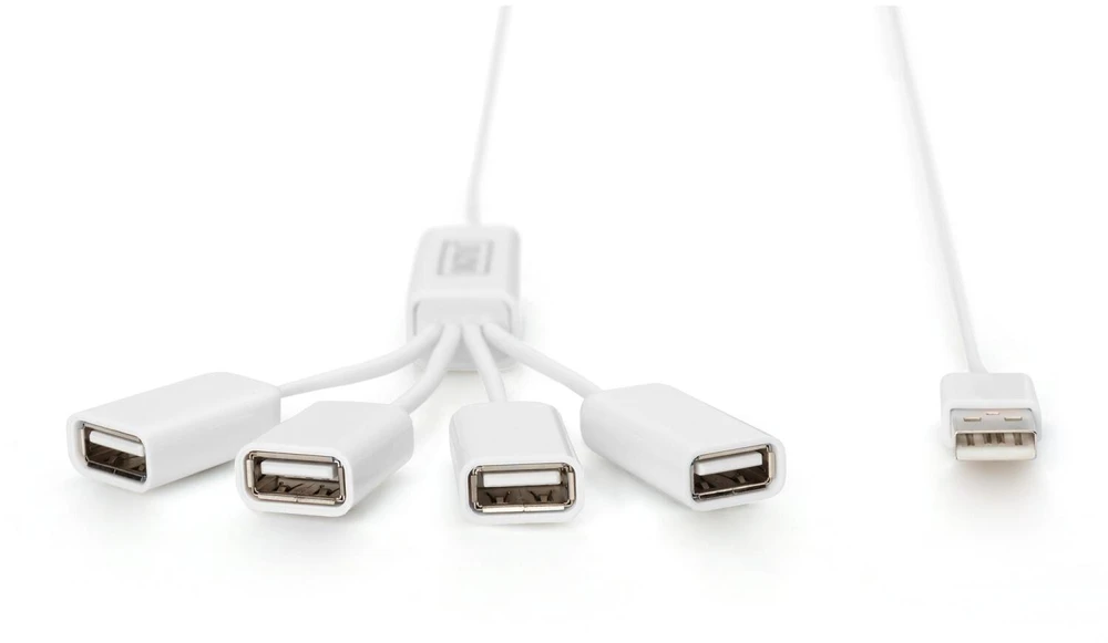 Assmann Electronic DIGITUS USB2.0 kabelio šakotuvas 4 prievadų magistralė maitinama 4xUSB A/F 1xUSB A/M be maitinimo šaltinio
