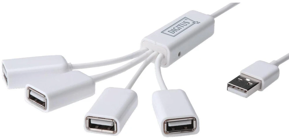 Assmann Electronic DIGITUS USB2.0 kabelio šakotuvas 4 prievadų magistralė maitinama 4xUSB A/F 1xUSB A/M be maitinimo šaltinio