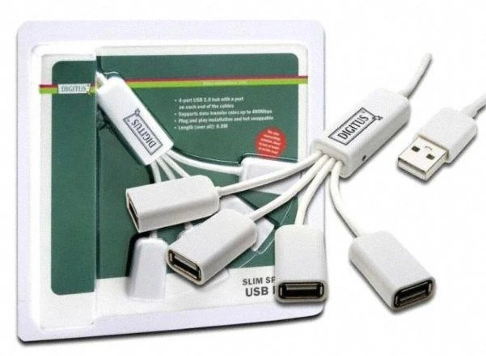 Assmann Electronic DIGITUS USB2.0 kabelio šakotuvas 4 prievadų magistralė maitinama 4xUSB A/F 1xUSB A/M be maitinimo šaltinio