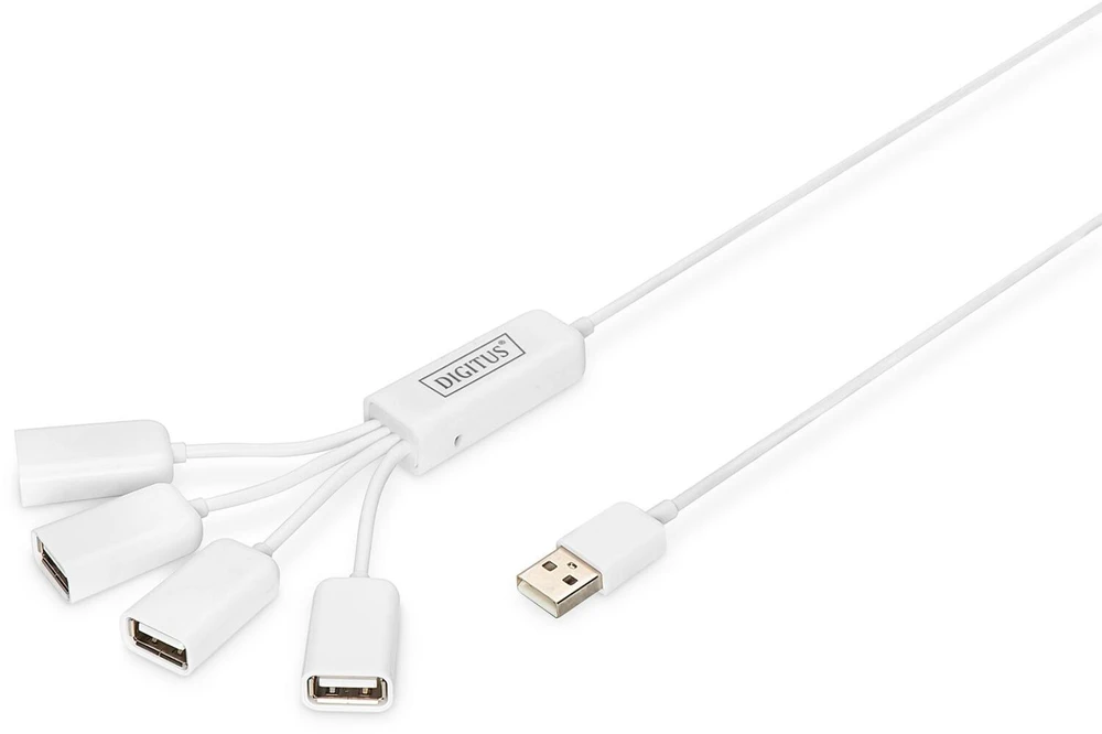 Assmann Electronic DIGITUS USB2.0 kabelio šakotuvas 4 prievadų magistralė maitinama 4xUSB A/F 1xUSB A/M be maitinimo šaltinio