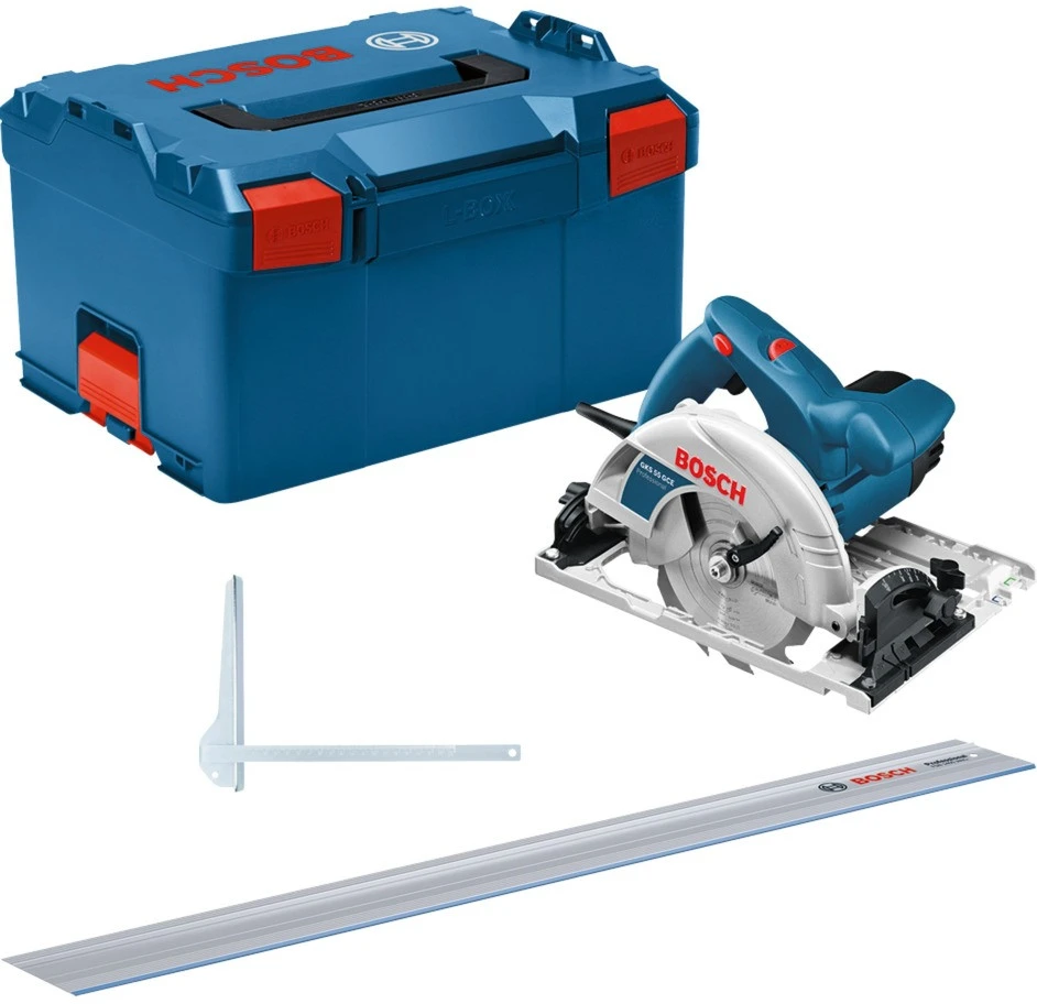 Bosch Handkreissäge GKS 55+ GCE Professional (blau, 1.350 Watt, L-BOXX, Führungsschiene FSN 1400)