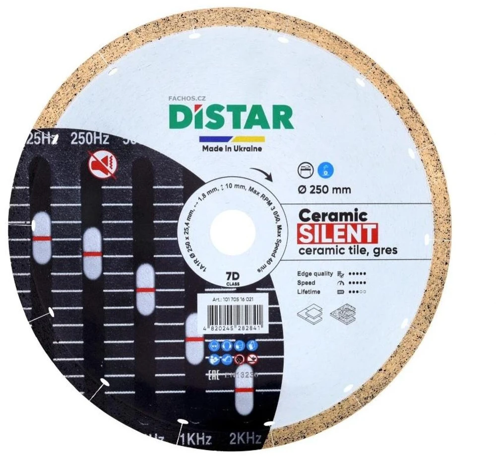 250 mm deimantinis pjovimo diskas Ceramics Silent, Distar