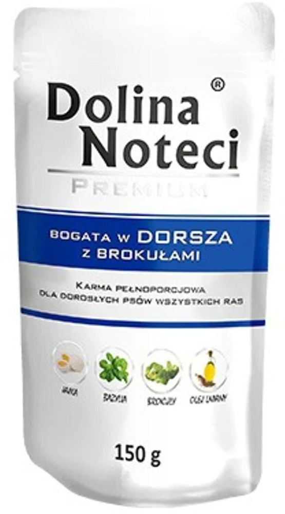 DOLINA NOTECI Premium - šlapias šunų ėdalas, gausus menkių ir brokolių - 150 g