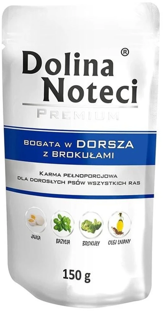 DOLINA NOTECI Premium - šlapias šunų ėdalas, gausus menkių ir brokolių - 150 g