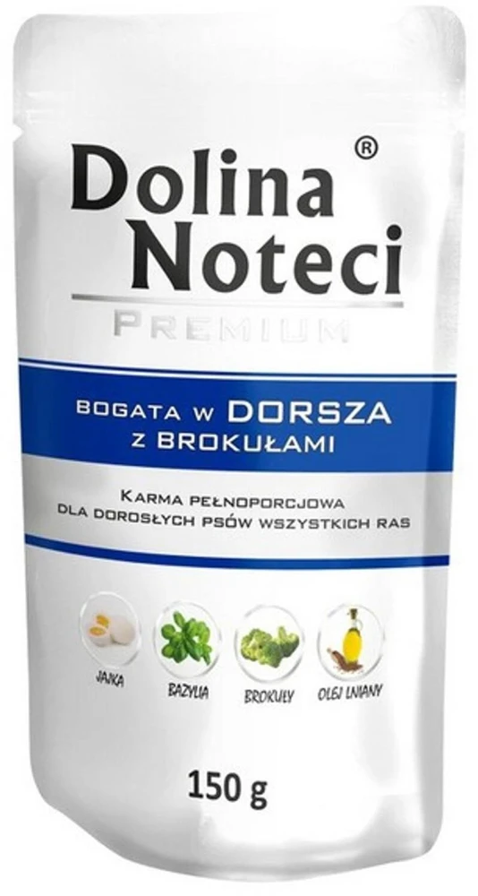 DOLINA NOTECI Premium - šlapias šunų ėdalas, gausus menkių ir brokolių - 150 g