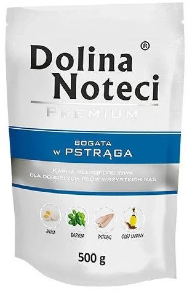 Visavertis konservuotas pašaras visų veislių suaugusiems šunims Dolina Noteci PREMIUM su upėtakiu 500g