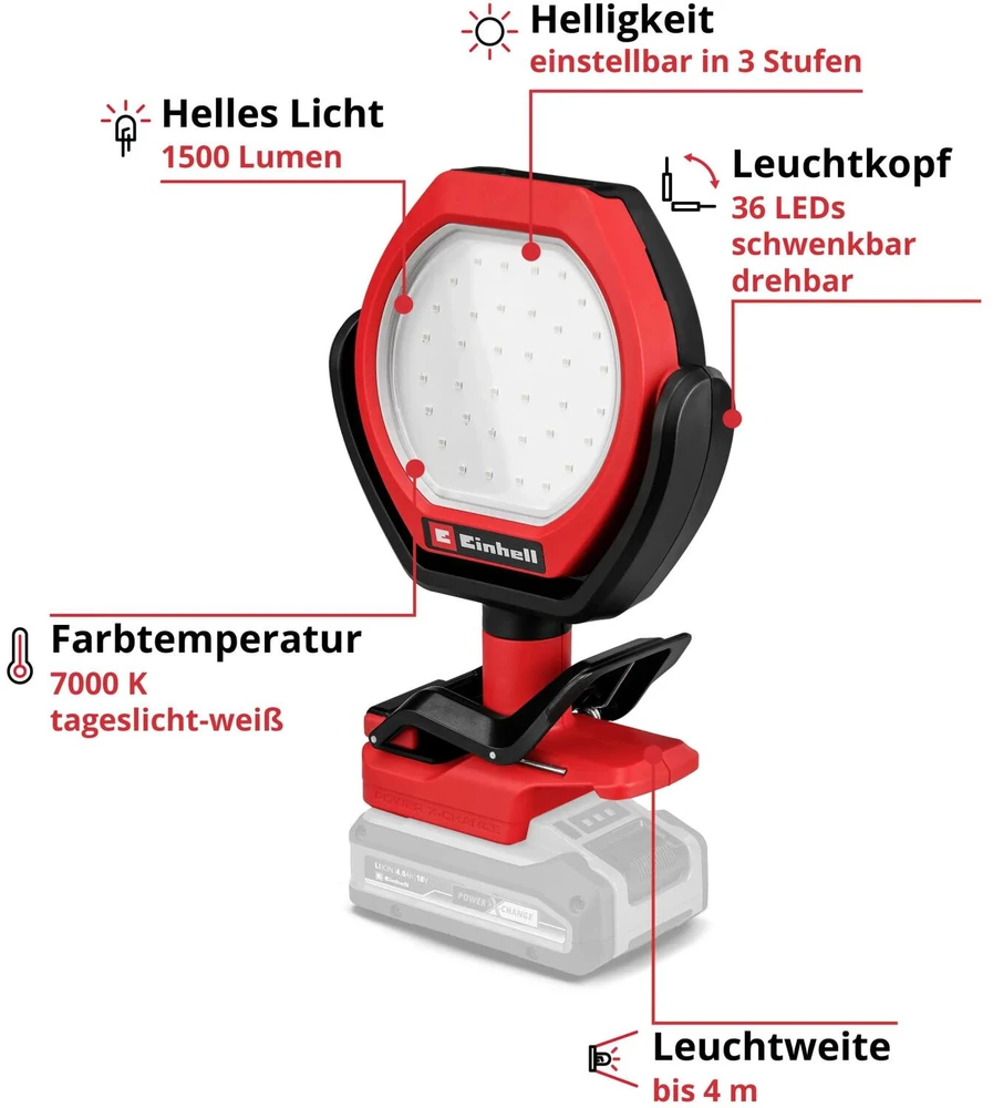 Stalinis šviestuvas Einhell GC-OL 18/1500 Li-Solo lauko LED stalinis šviestuvas