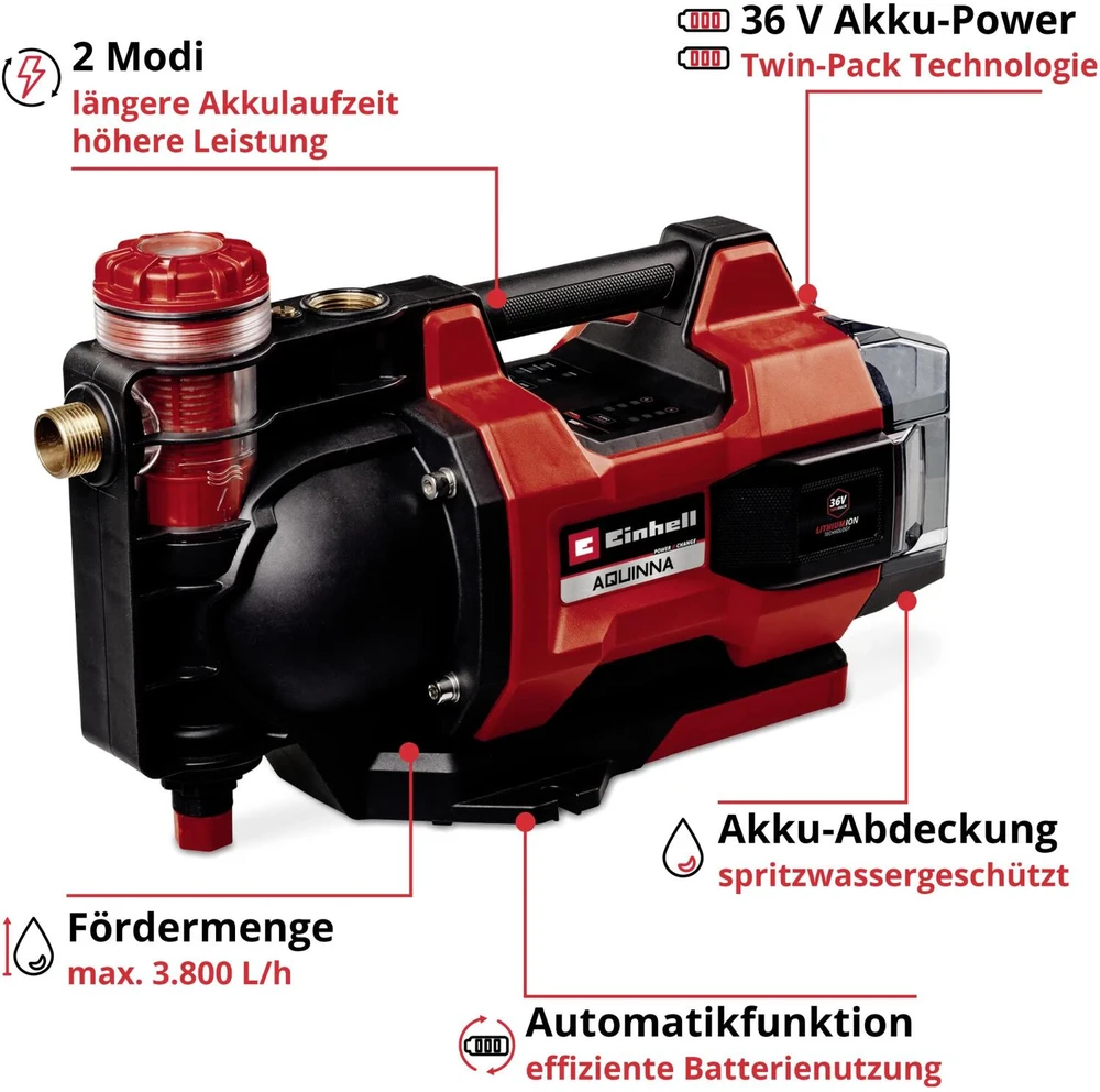 Vandens siurblys Einhell AQUINNA 36/38F; 2x18 V (be akumuliatoriaus ir pakrovėjo)