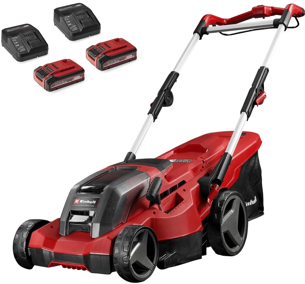 Einhell Akumuliatorinė vejapjovė GE-CM 36/37 Li, 36 voltų (2 x 18 V raudona/juoda, 2 x Li-Ion Plus akumuliatoriai 4,0 Ah)